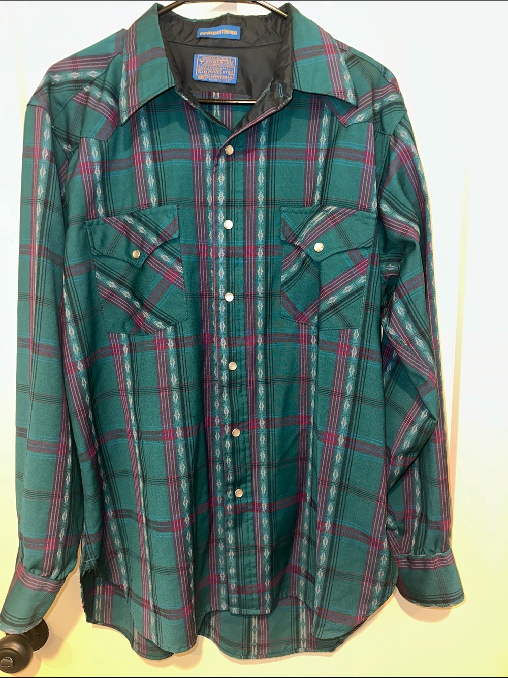 Pendleton Teal and Burgundy Plaid Western Button-Up Shirt
